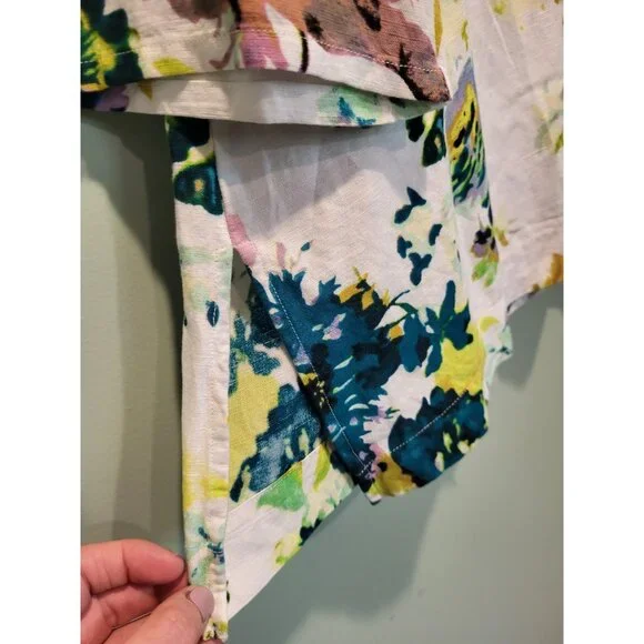 New Multicolor Floral Linen Blend V Neck 3/4 Sleeve Tunic Top Sz 2X - Picture 4 of 6